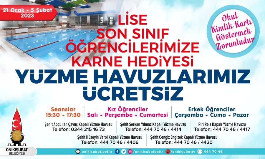 Sömestr tatilinde , öğrencilere yüzme havuzları ücretsiz 